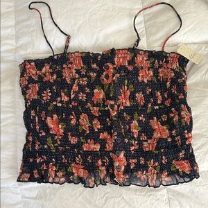 Free People Floral Smocked Camisole in Navy and Coral